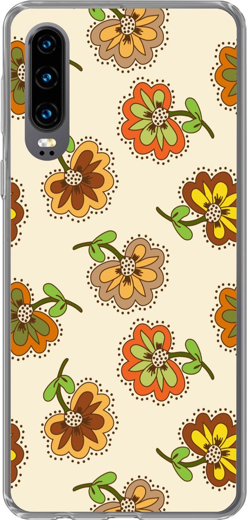 MuchoWow Handyhülle Schutzhülle Hülle für Telefoonhoesje Huawei P30 Design - Blumen - Retro - Vintage Silikon Softcase Handy Hülle - Kartenb...