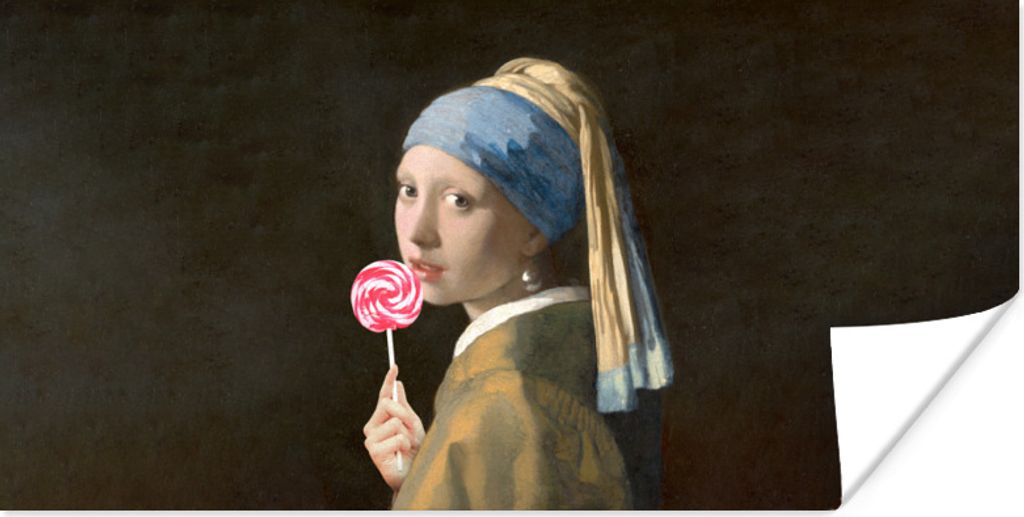 MuchoWow Poster Gemälde - Das Mädchen mit dem Perlenohrring - Bonbon 80x40 cm - Wanddeko