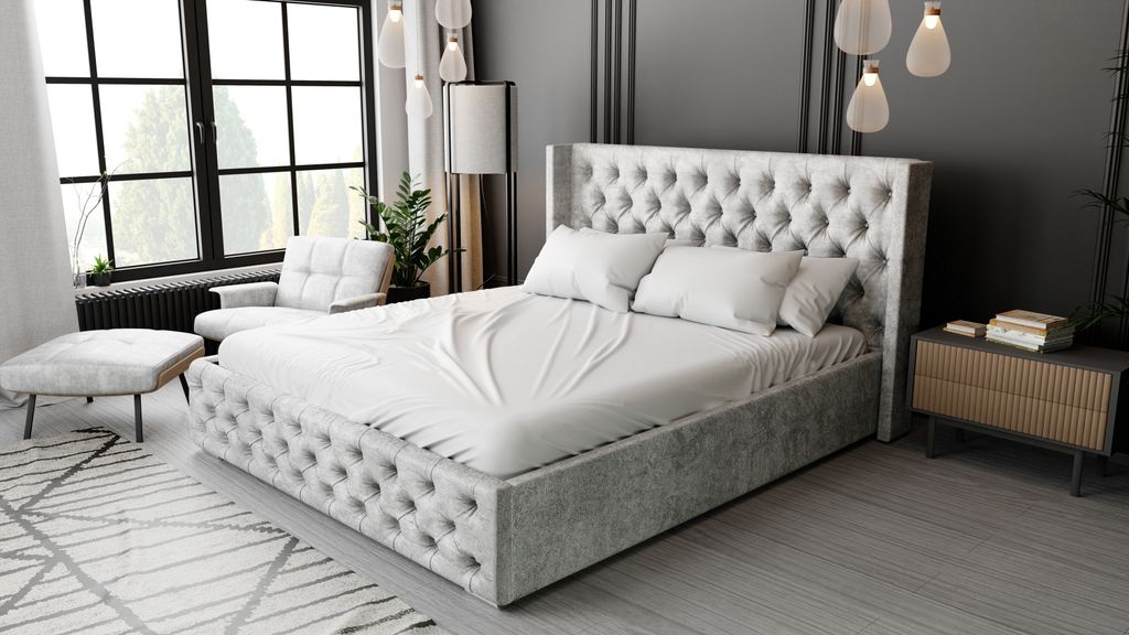 ADIDAR Eva Polsterbett 140x200cm Doppelbett Holzrahmen Hellgrau – Paros 5 - mit Lieferung nach Hause