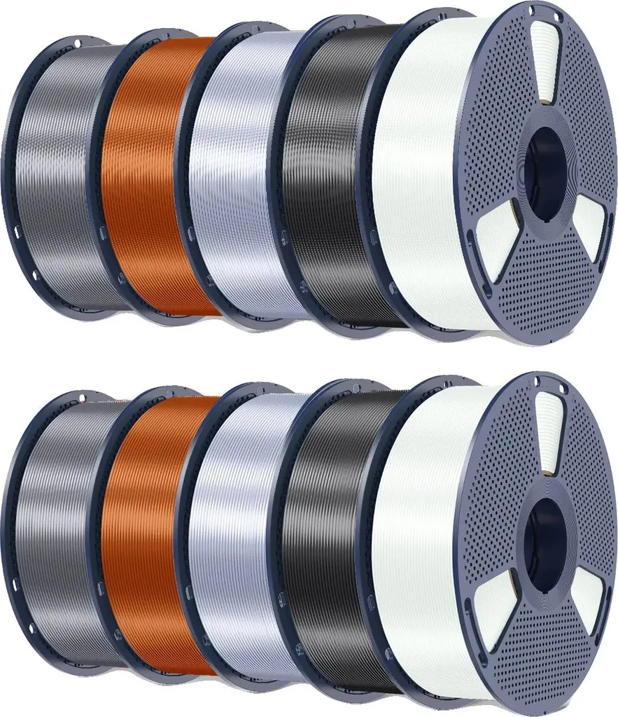 Filament PLA Silk pour Imprimante 3D Pack 2WT2BK2GY2RC2SV Écologique
