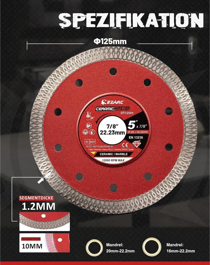 EZARC Lot de 2 Disques à Tronçonner Diamantés 125mm Extra-Minces Professionnels - 2