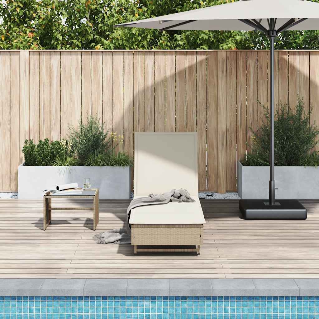 " "Sonnenliege HOMMIE - Gartenliege - Gartenmöbel - mit Rollen und Auflage Beige Poly Rattan - 55x179x80 cm NeuMöbel 8432330
