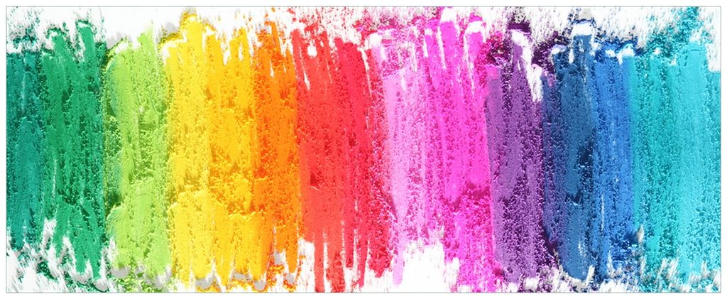 Wallario Wandbild aus Acryl, 200 x 80 cm, freischwebende Optik - Regenbogenstreifen auf weißem Hintergrund - Bunter Anstrich