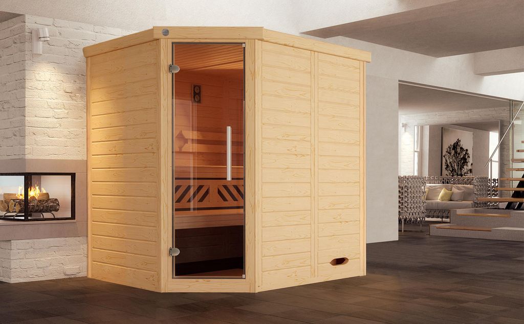 weka Design-Sauna KEMI Eck GT, Edelstahlset + Konzentrat, BioS 4,5 x B x T x H x 195 x 145 x 200
