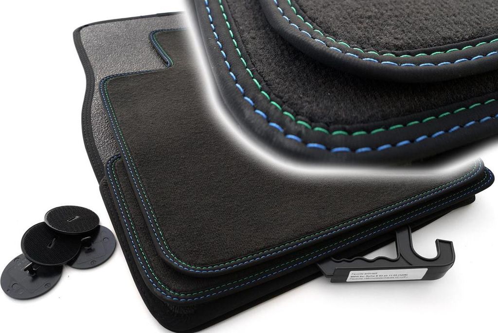 Fußmatten passend für BMW 6er E63 E64 M6 Premium Velours Doppelnaht grün/blau