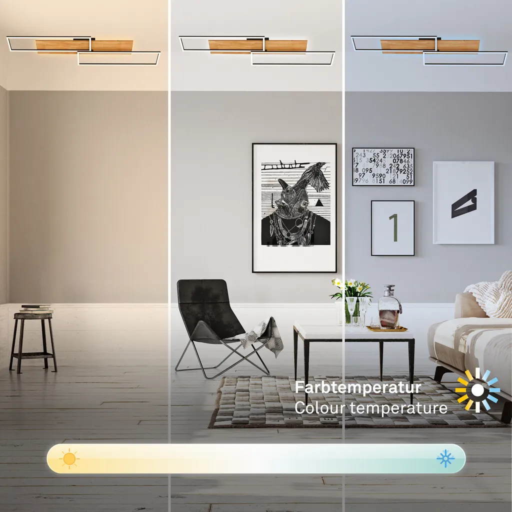 Plafonnier LED Design Noir-Bois Variable avec Télécommande - Pas d'éblouissement