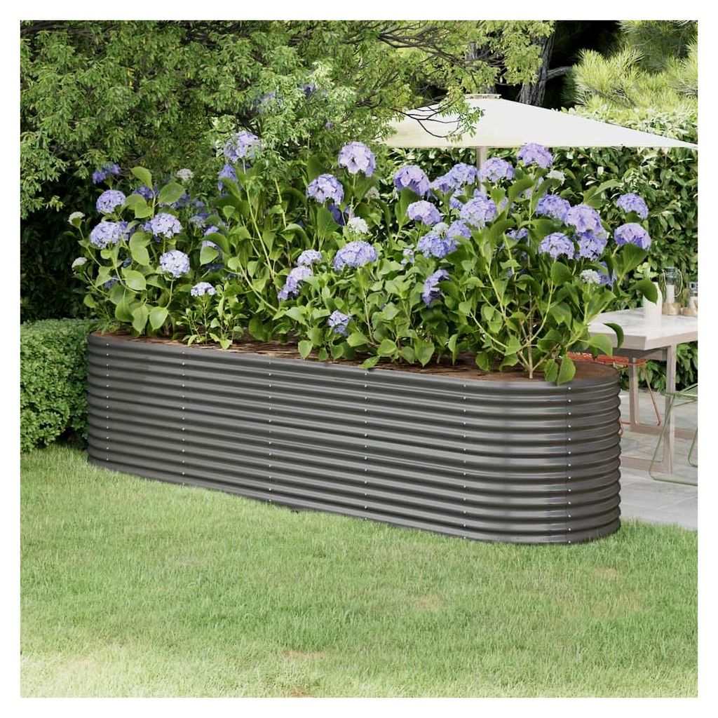 Hochbeet aus pulverbeschichtetem Stahl, robustes Pflanzgefäß, witterungsbeständig, für Garten, Balkon und Terrasse, Grau, 296 W x 80 D x 68 H cm