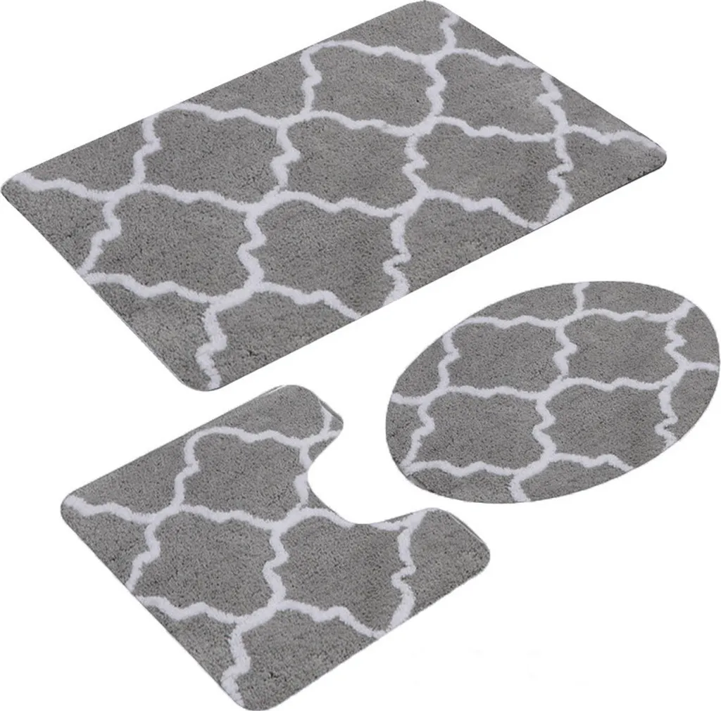 Tapis de salle de bain ensemble de 3 pièces antidérapant gris géométrique