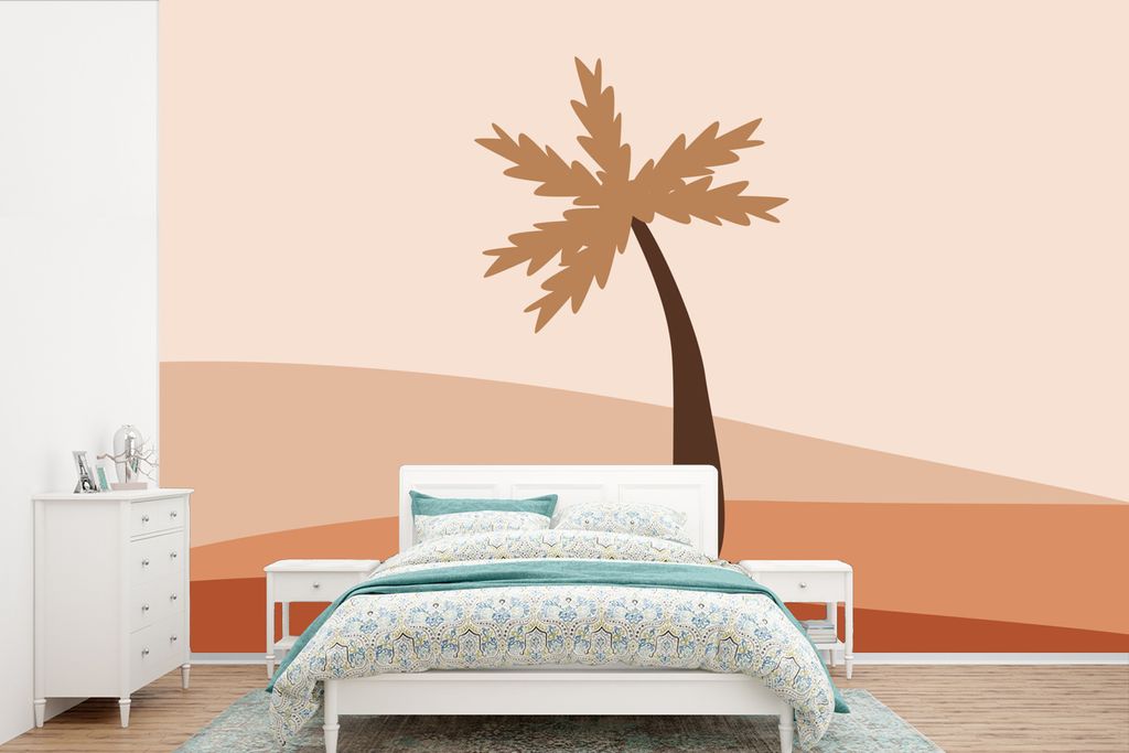 MuchoWow Fototapete für Wohnzimmer oder Schlafzimmer Wandtapete Vinyl Motivtapete Sommer - Palme - Braun - 525x350 cm - Das Hintergrundbild