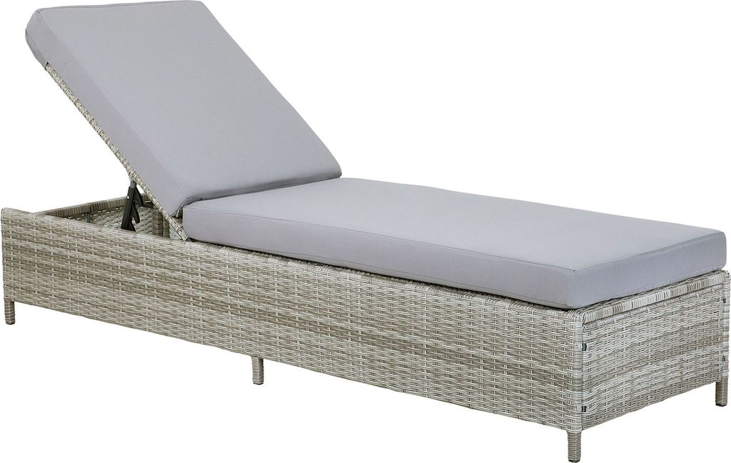 BELIANI Gartenliege grau Polyrattan inkl. Auflage elegant Terrasse