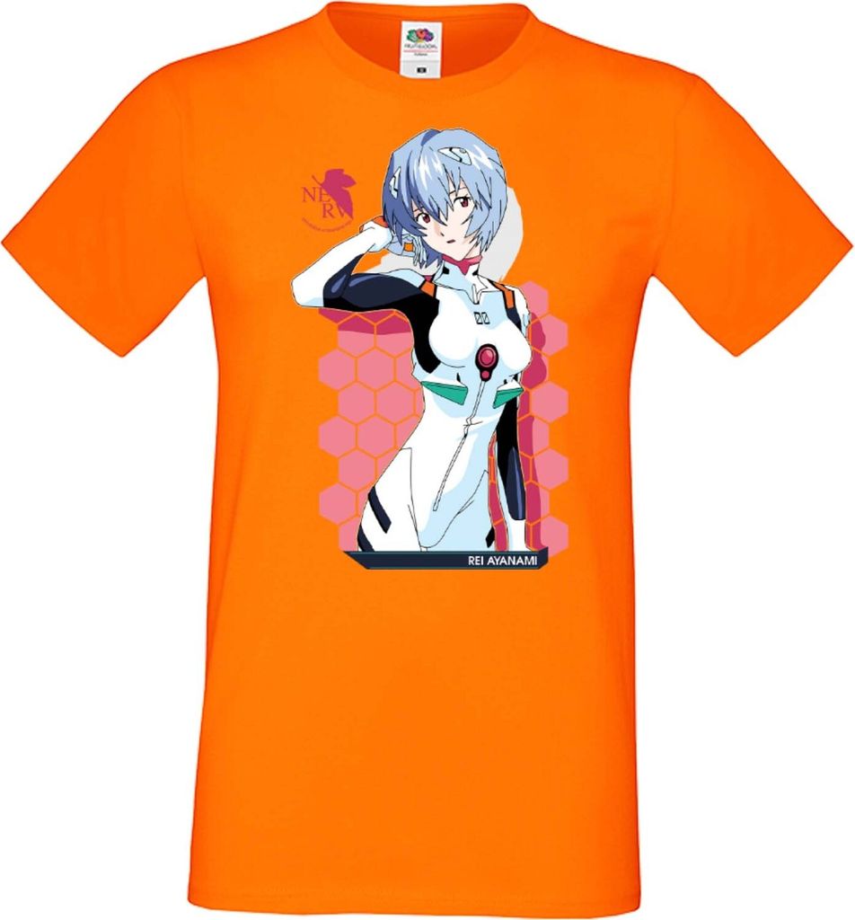 Herren T-Shirt Anime Manga Neon Anime Genesis Manga Evangelion Rei Ayanami 02 Rei Neon, Man 2XL / Orange