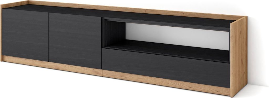 TV-Schrank, Lowboard, 207x37x50cm, Für TV-Geräte bis zu 80", Fernsehtisch, Schwarz Eiche