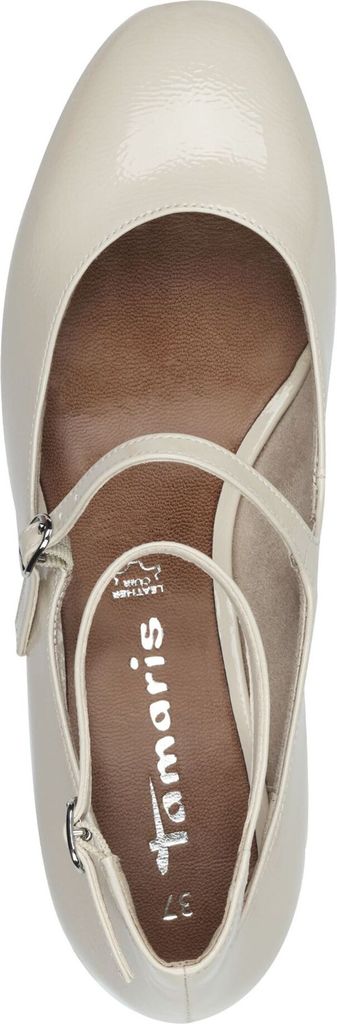 Tamaris Damen Pumps Lack Riemchenpumps Fesselriemen Blockabsatz 1-22331-44, Größe:37 EU, Farbe:Beige