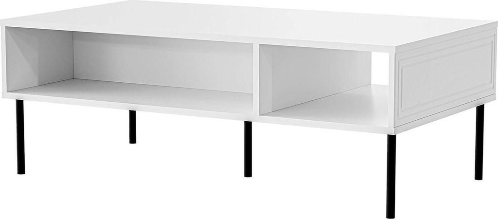 Dmora Couchtisch Enemonzo 110x60x40h cm Weiß, 3 Fächer, Rechteckform