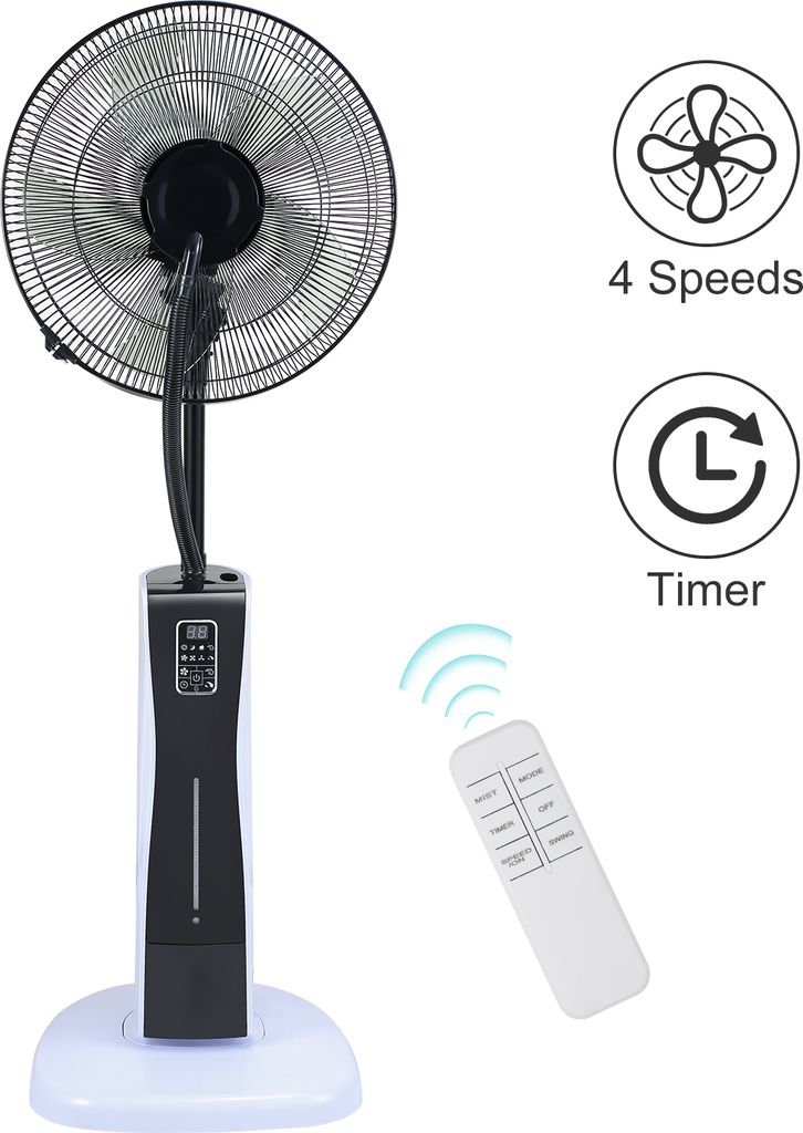 Ikodm Standventilator mit Nebelfunktion für angenehmes Raumklima 75W Ventilator mit 4 Modi mit Fernbedienung & Timer-Funktion Schwarz