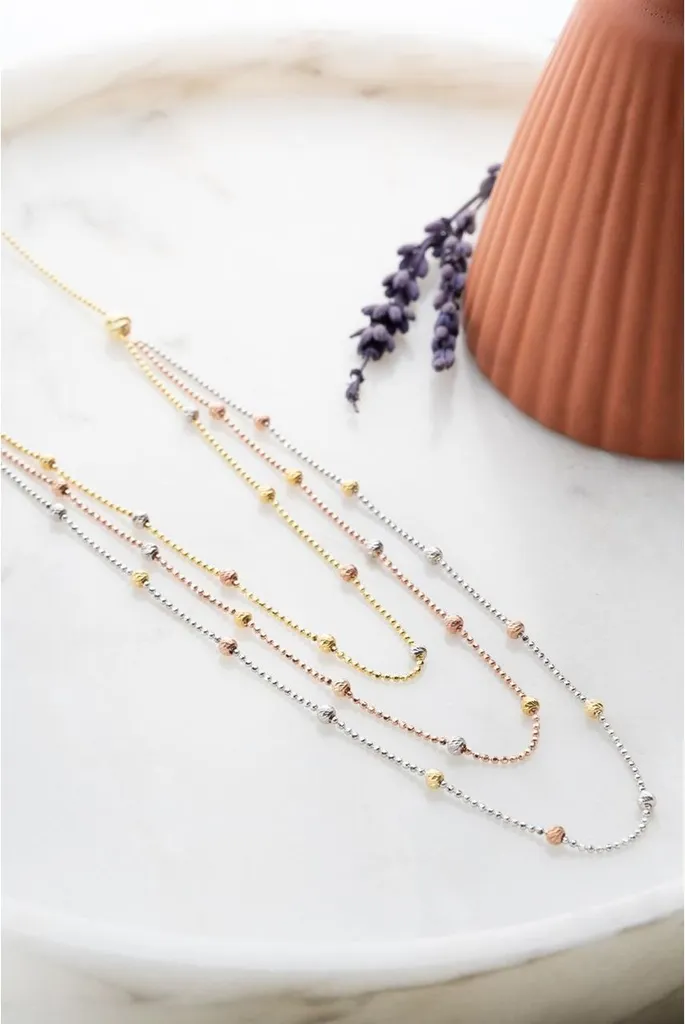 Collier argent 925 perles Dorika rose gold - Design 3 rangs chic