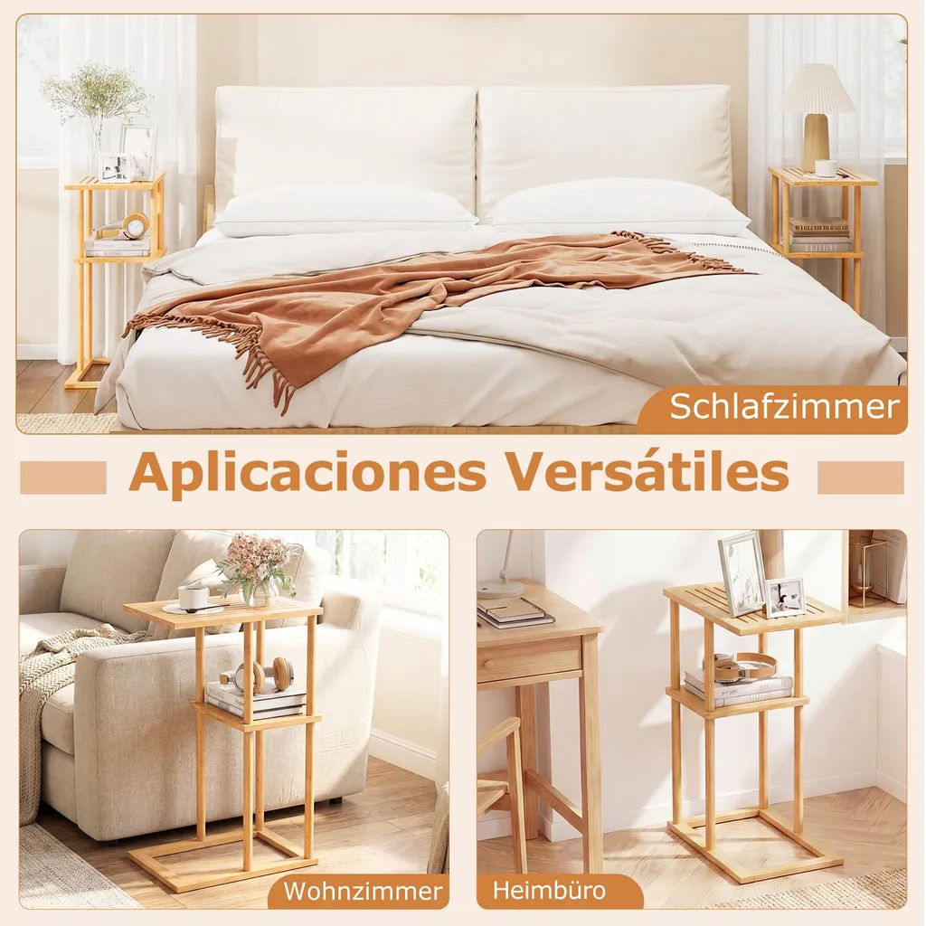 Table d'Appoint Compacte Rectangulaire en Bambou avec Double Rangement - 8