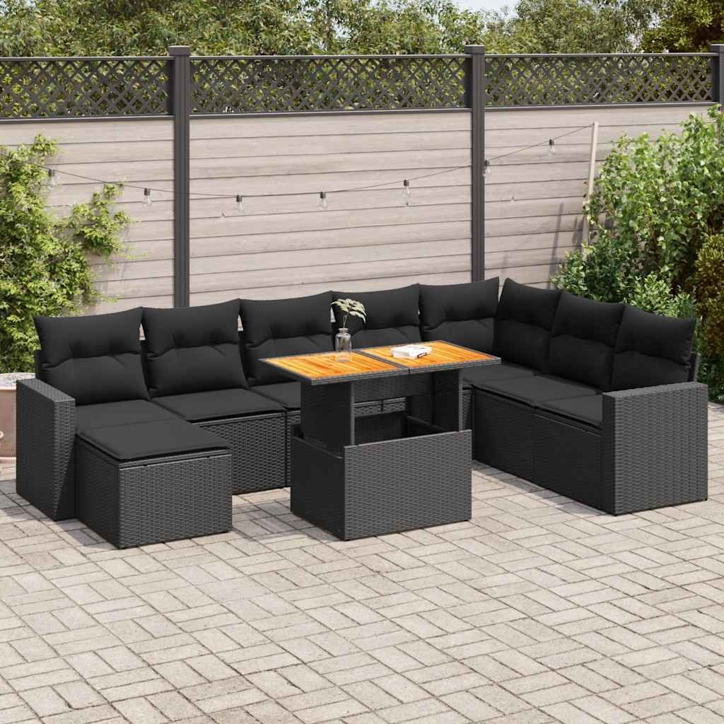 Eleganten-Stil 9-tlg. Sitzgruppe Lounge Gartensofa mit Kissen Schwarz Poly Rattan - Garten-Sofagarnitur CHY55468640