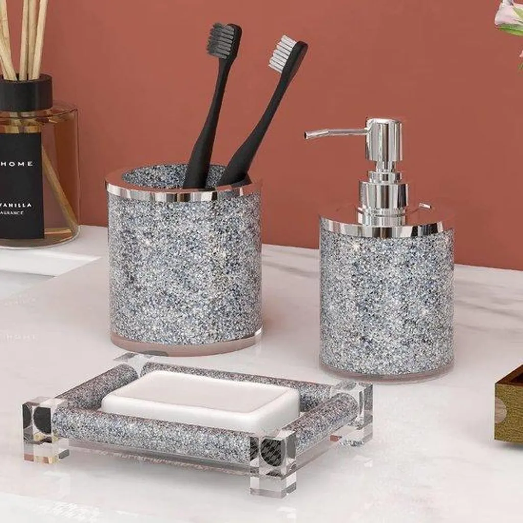 Accessoires de salle de bain anti-rouille en verre - Kit 3 pièces stable