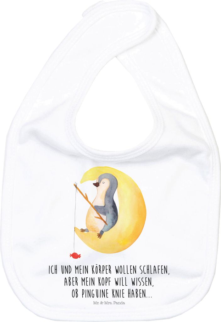 Mr. & Mrs. Panda Lätzchen Pinguin Mond - Weiß - Geschenk, Pinguine, Babylätzchen, Sabberlätzchen, Spruch, Neugierig, Für Babys, Angel, Sabber,...