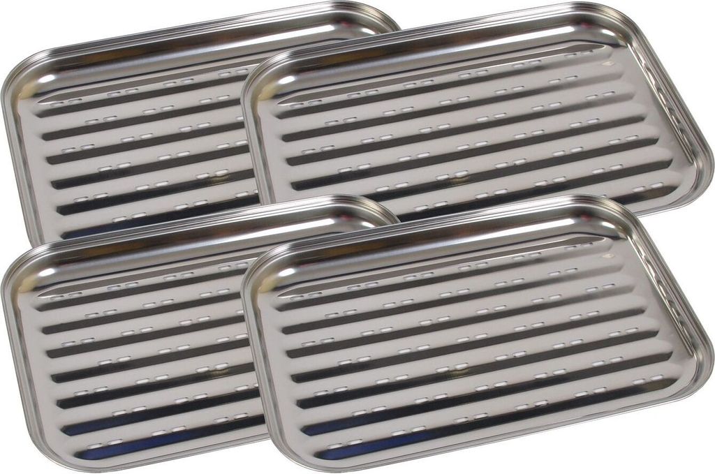 4x Edelstahl Grillschale 35x24cm BBQ Grillzubehör Pfanne Gemüseschale Grillkorb