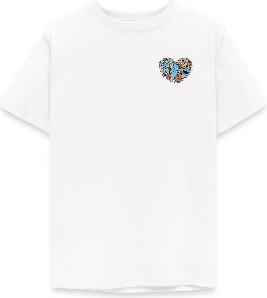 Spreadshirt Sesamstraße Design Herz Mit Krümelmonster Teenager T-Shirt, 134/146 (9-11 Jahre), Weiß