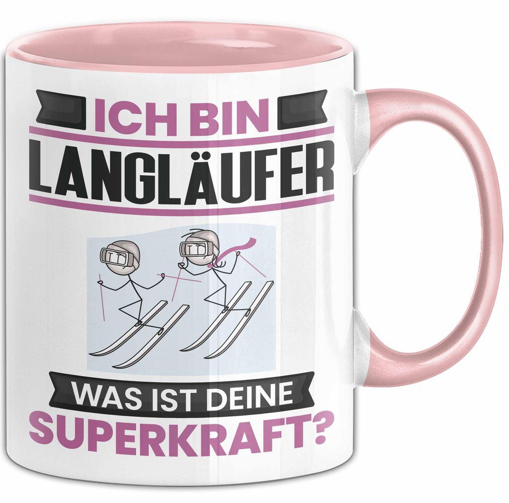Langläufer Tasse Geschenk für Langläufer Geburtstag Lustiger Spruch Kaffee-Becher Was Ist Deine Superkraft (Rosa)
