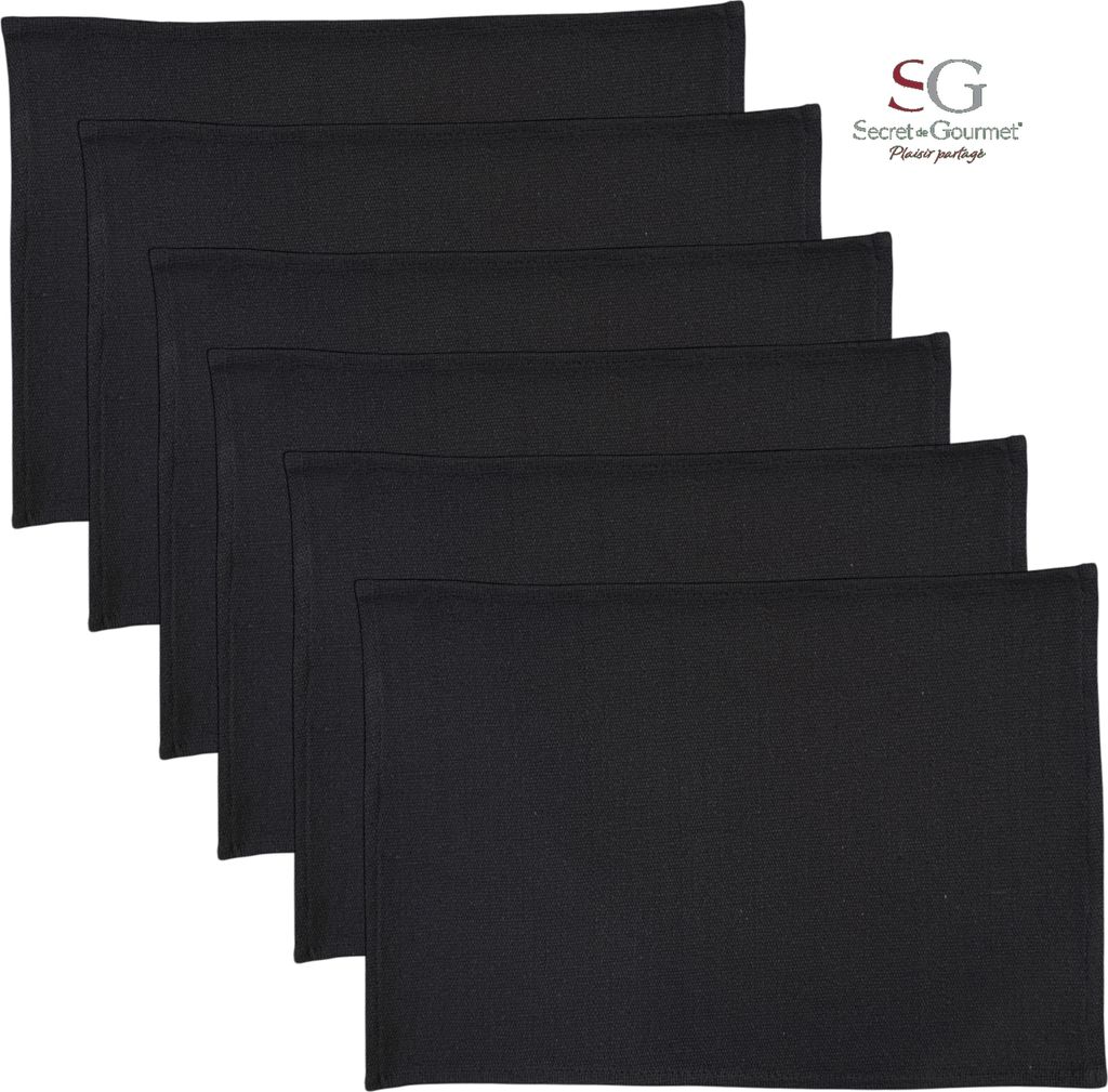 Tovaglietta in cotone - Nero - 45 x 30 cm - Set di 6 pezzi Immagine del prodotto 