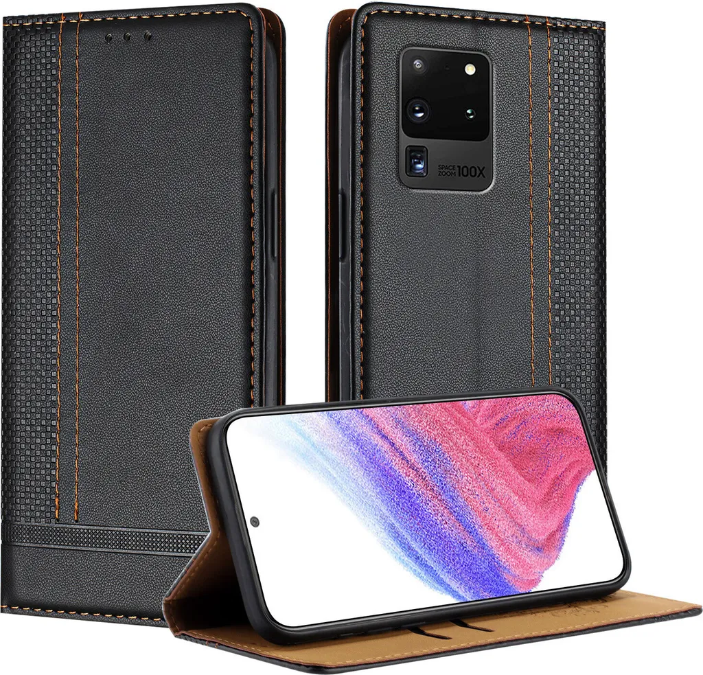 Custodia per telefono cellulare per Samsung Galaxy S20 Ultra in pelle flip-up custodia protettiva con funzione di stand nero
