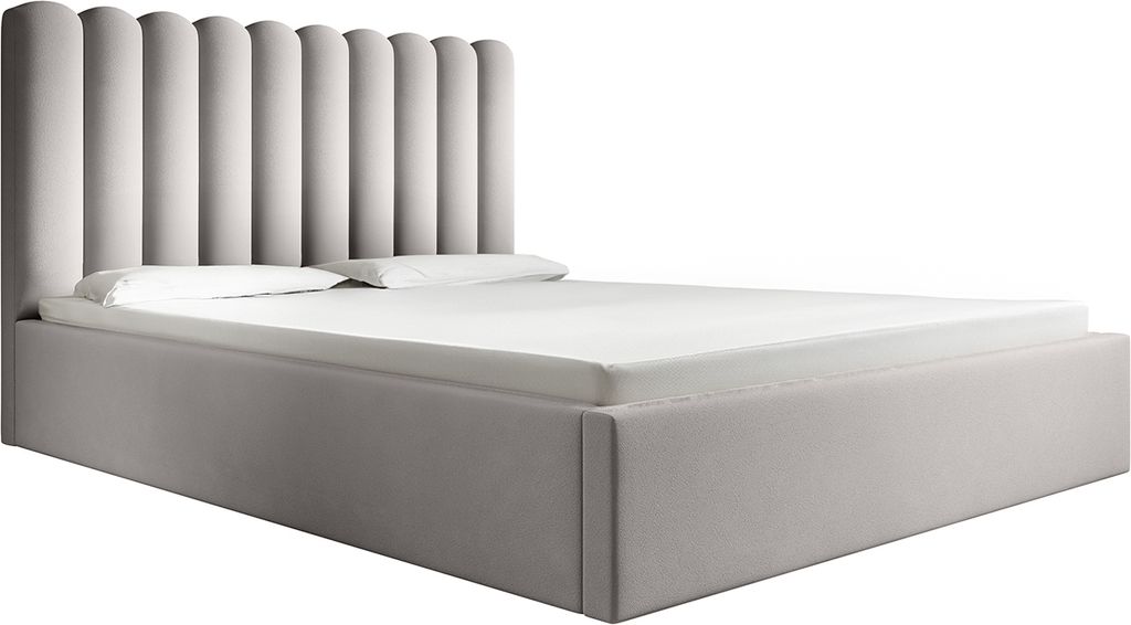 FEDVE Polsterbett Doppelbett Priesa Schlafzimmer Bett Bettkasten 160x200 cm Hellgrau (Magic Velvet 2240)