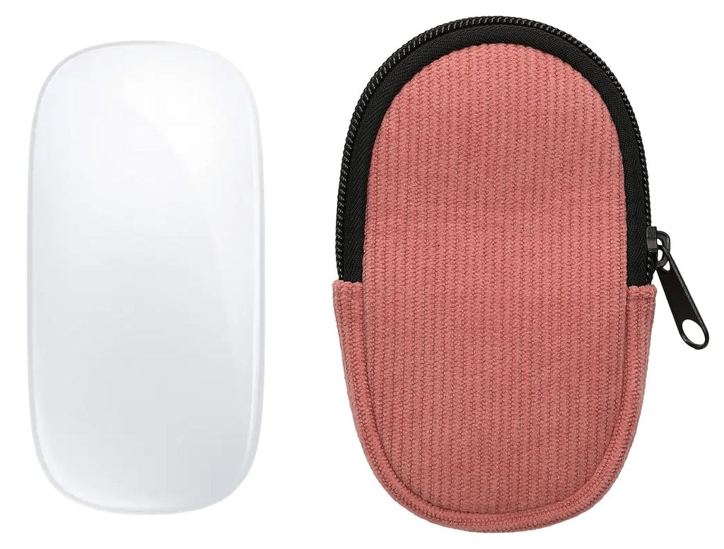 kwmobile Maus Tasche kompatibel mit Apple Magic Mouse 1 / 2 Hülle - Case für Bluetooth Maus aus robustem Cord und Neopren Stoff - Dark Rose