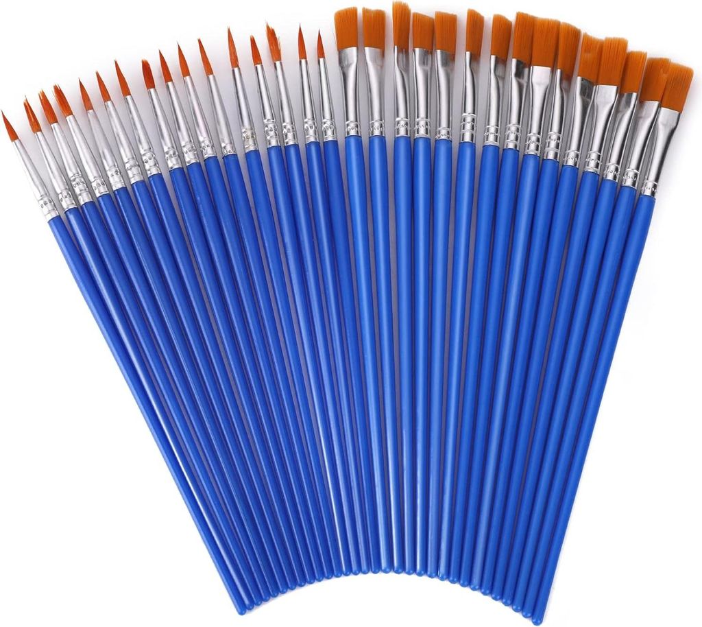 30 Stück Pinsel Set, 15 Runde Pinsel und 15 Flache Pinsel Kleine Künstlerpinsel Pinsel für Körper Gesicht Felsen Leinwand, Gemälde Liebhaber K...