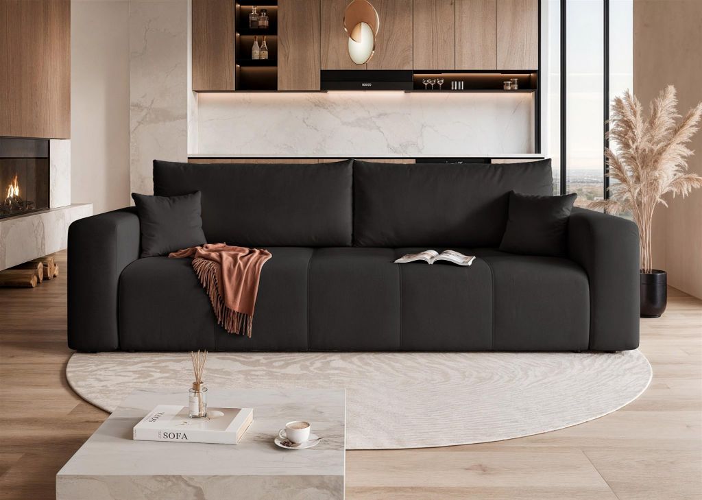 Sofa 3-Sitzer mit Schlaffunktion LEROS in Stoff Manila Schwarz