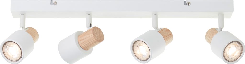 Brilliant Pini Spotbalken LED 4-flammig, dimmbar mit GU10-Fassungen, schwenkbare Köpfe, Weiß / Holz, 350 Lumen, 36° Abstrahlwinkel, für Wohnzim...