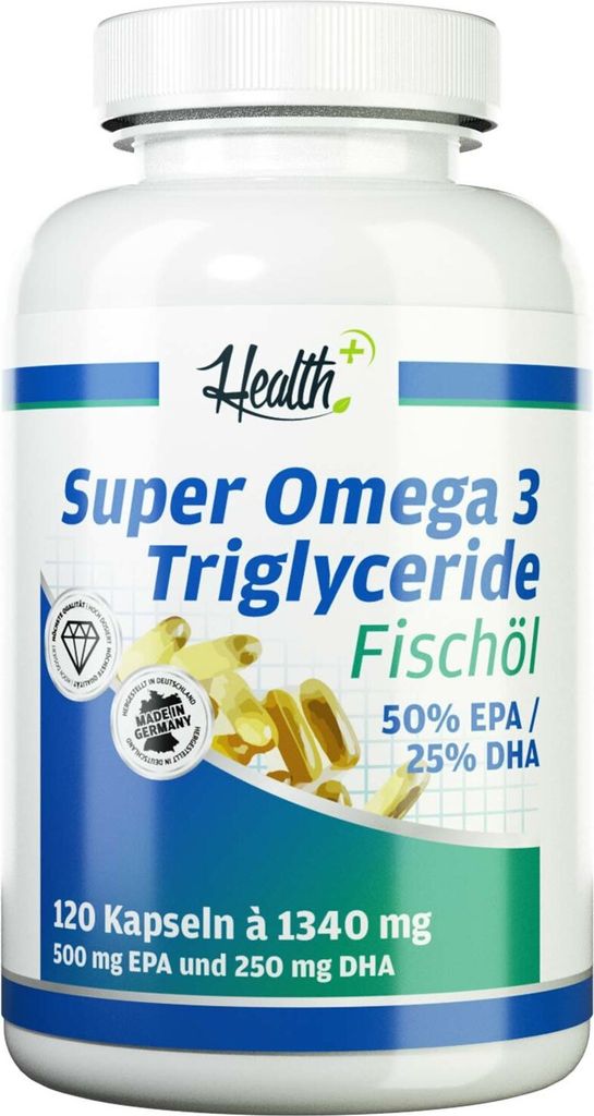 HEALTH+ SUPER OMEGA 3 TRIGLYCERIDE FISCHÖL | 50% EPA | 25% DHA | höchste Bioverfügbarkeit