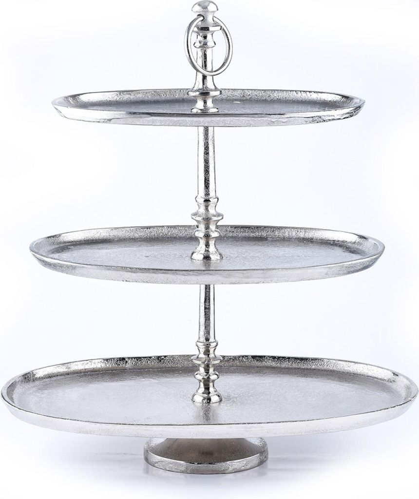 Marrakesch Deko Aesthetic Etagere 3 Etagen Obstschale oval Silber 48 cm hoch | Sevierplatte 3 Tabletts als Candybar Küche oder Wohnzimmer Deko | C...