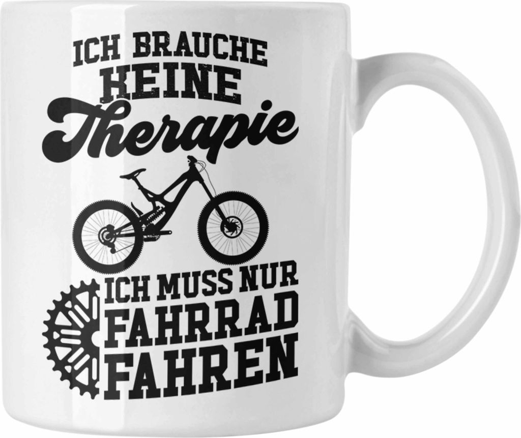 Trendation - Fahrrad Radfahrer Geschenk Rennrad Bike Geschenkideen Tasse Fahrradfahrer Kaffeetasse Therapie (Weiß)