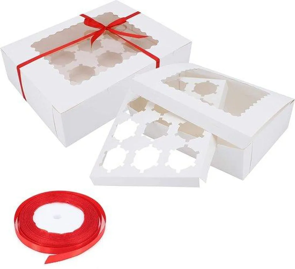 Lot de 10 Boîtes à Cupcakes Blanches avec 12 Inserts Modulables Pro