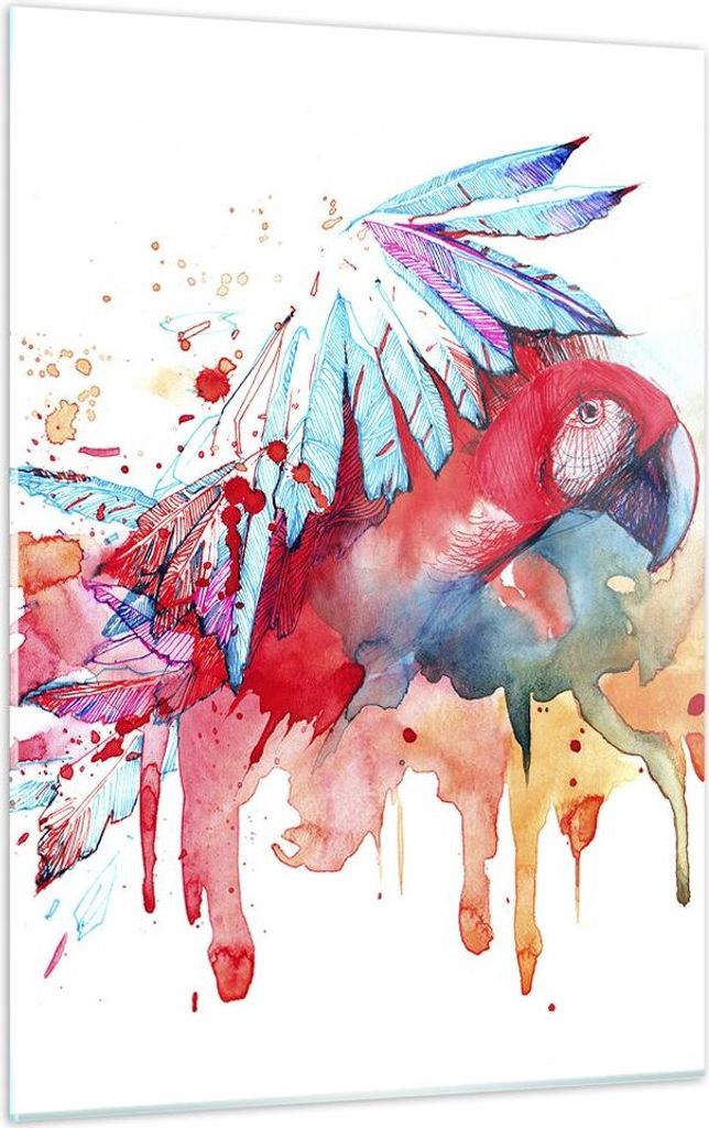 Bilder auf glas - Einteilig - Natur Malerei Papagei Kinder - 50x70cm - Glasbilder - Wandbilder - Bilder - Wanddekoration aus Glas - Glas Bilder - W...