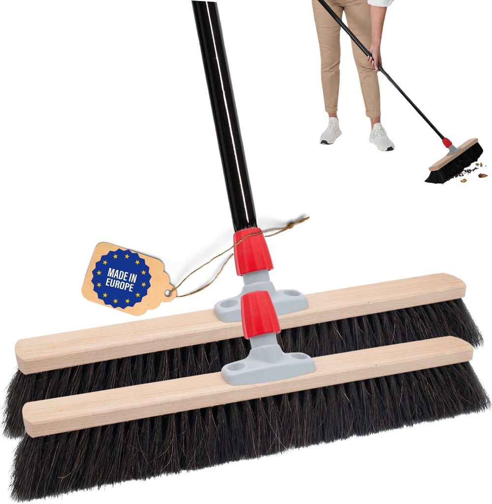 Novaliv 2x Saalbesen 50 cm mit Stiel Borsten Rosshaarbesen besen fein Ideal als Werkstattbesen mit Stiel Hallenbesen Industriebesen Hausbesen Kehrb...