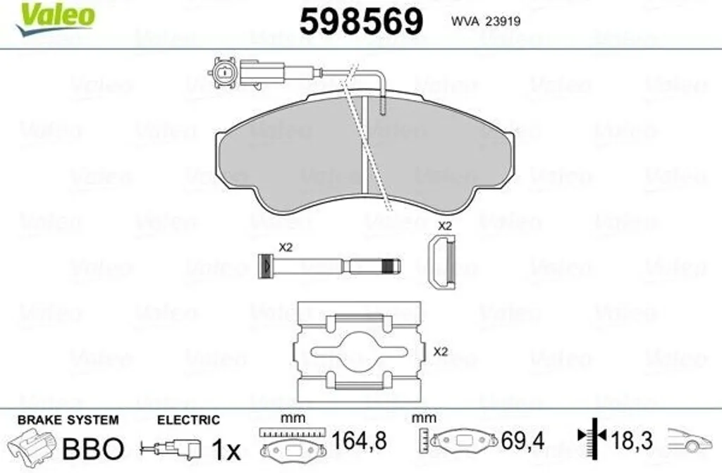 Plaquettes de frein VALEO 598569 sans bruit pour Boxer et Jumper OE