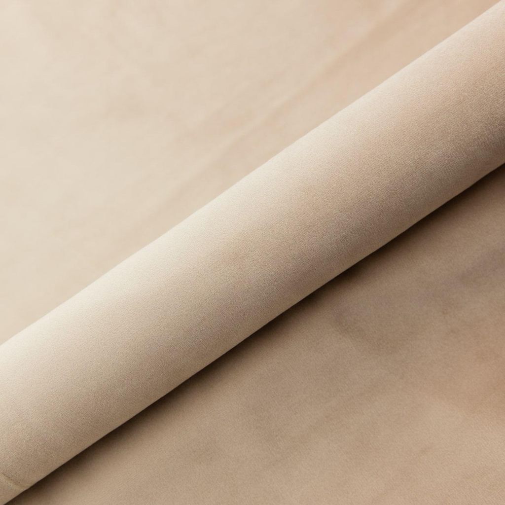 A roll of light beige fabric.