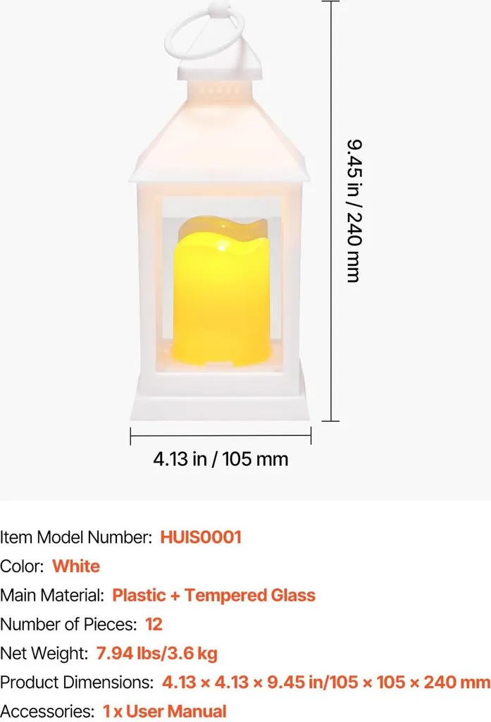 12 lanterne decorative per candele, candele elettriche LED senza fiamma, supporto LED in plastica con vetro, lanterne da appendere alla parete per interni e verande, per tavoli di nozze, feste, arredamento interno in stile rustico, bianco - 7