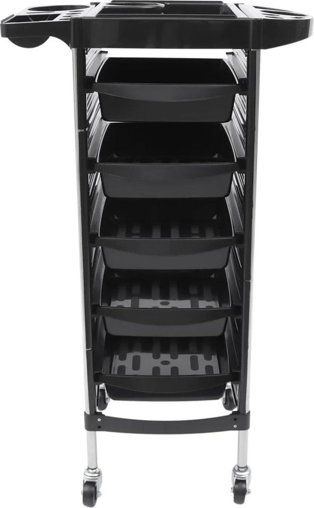 Friseurwagen - Salon Rollwagen mit Rädern - 6 Ebenen 5 Schubladen - Metallgestell - Traglast 8 kg - 52,5x37x90 cm - Schwarz