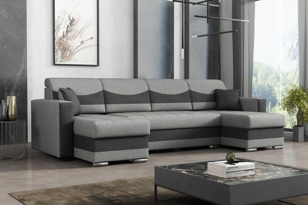 Ecksofa ENZO mit Schlaffunktion U-Form, Sofa mit Bettkasten, Wohnzimmersofa, Couch, Soffa, Bettsofa, Couchgarnitur- BOSS 15 + BOSS 12