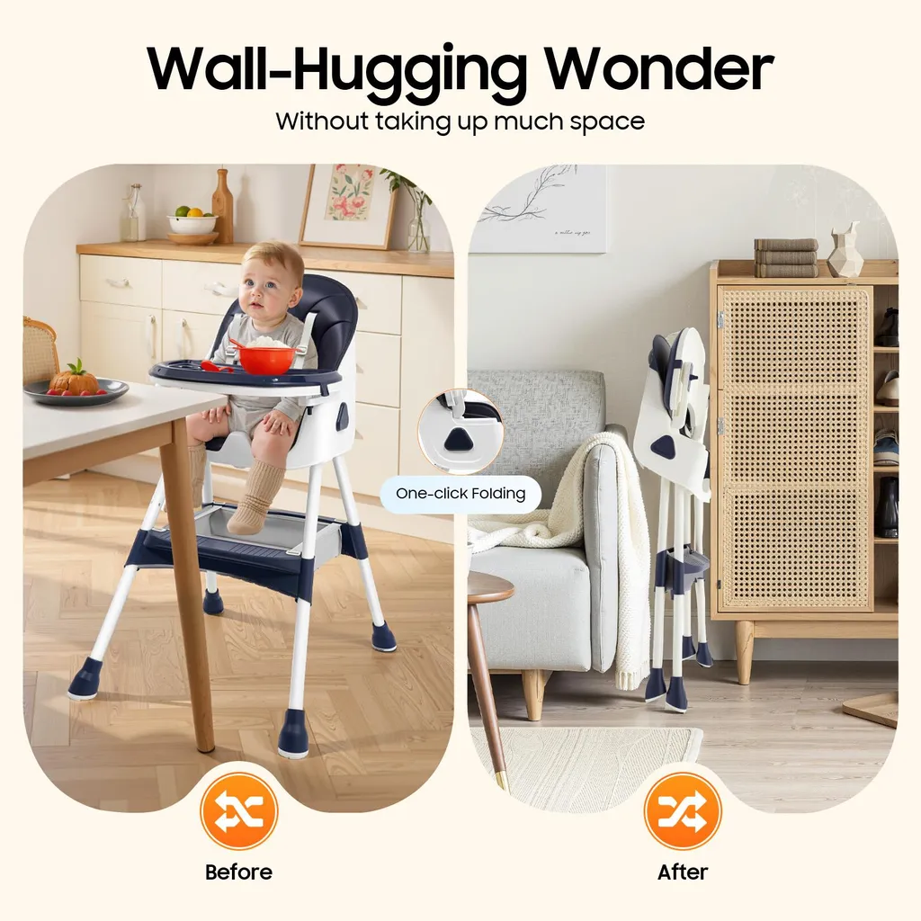 Siège de table bébé bleu évolutif avec tablette amovible et sécurité