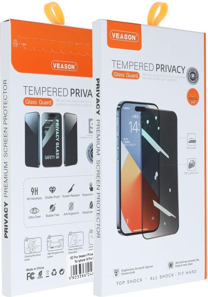 6D Pro Veason Privacy Glass - passend für Iphone 16 Pro Max black