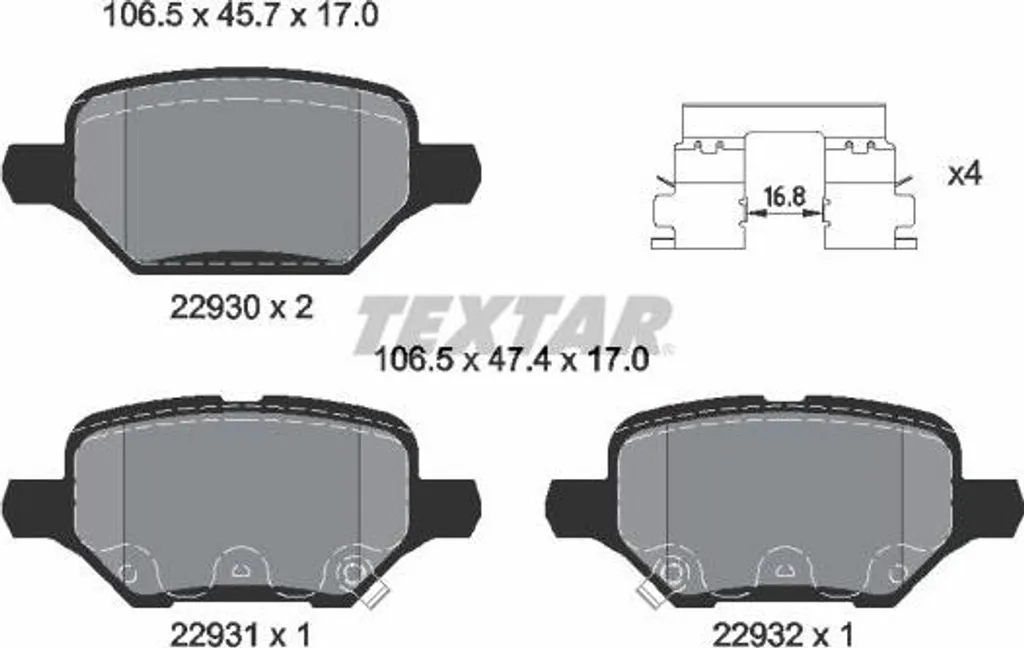 Plaquettes de Frein TEXTAR 2293001 pour Mokka - Disque OE 42539412