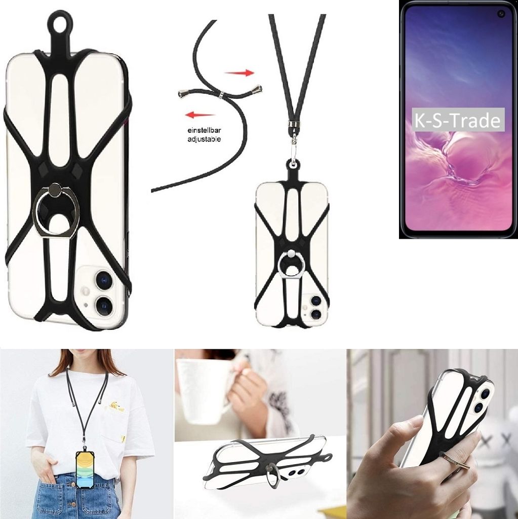K-S-Trade 3in1 Handykette Handyband Handykordel Halsband Smartphone-Ring Handy-Ring kompatibel mit Samsung Galaxy S10e (DUOS) Fingerhalterung