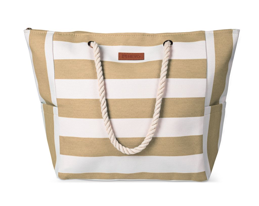 Plážová taška HEYO HTP03 s béžovými pruhy, 53x37x28 cm – Obrázek produktu 